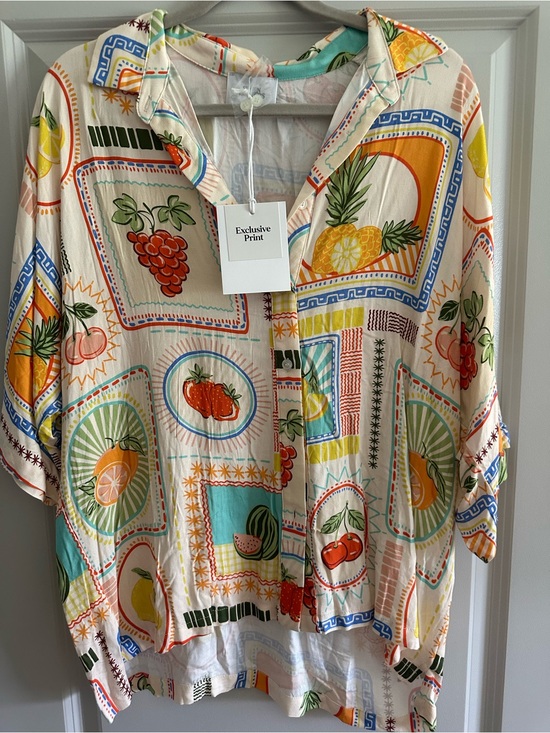 Seven Wonders Tops - Exclusive Print Women's Button-Down Fruit Print Shirt - Multi